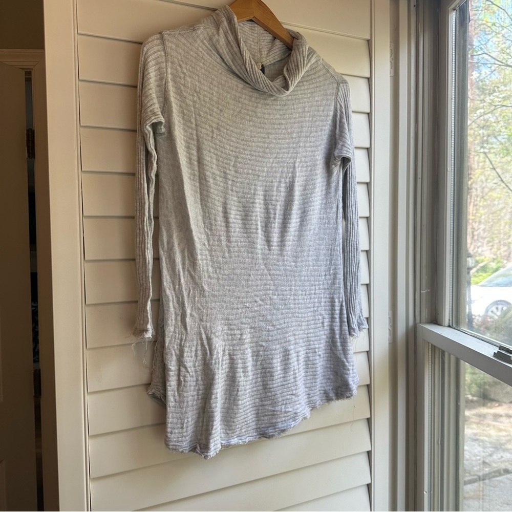 Free People Grey Open Back Long Sleeve Shirt